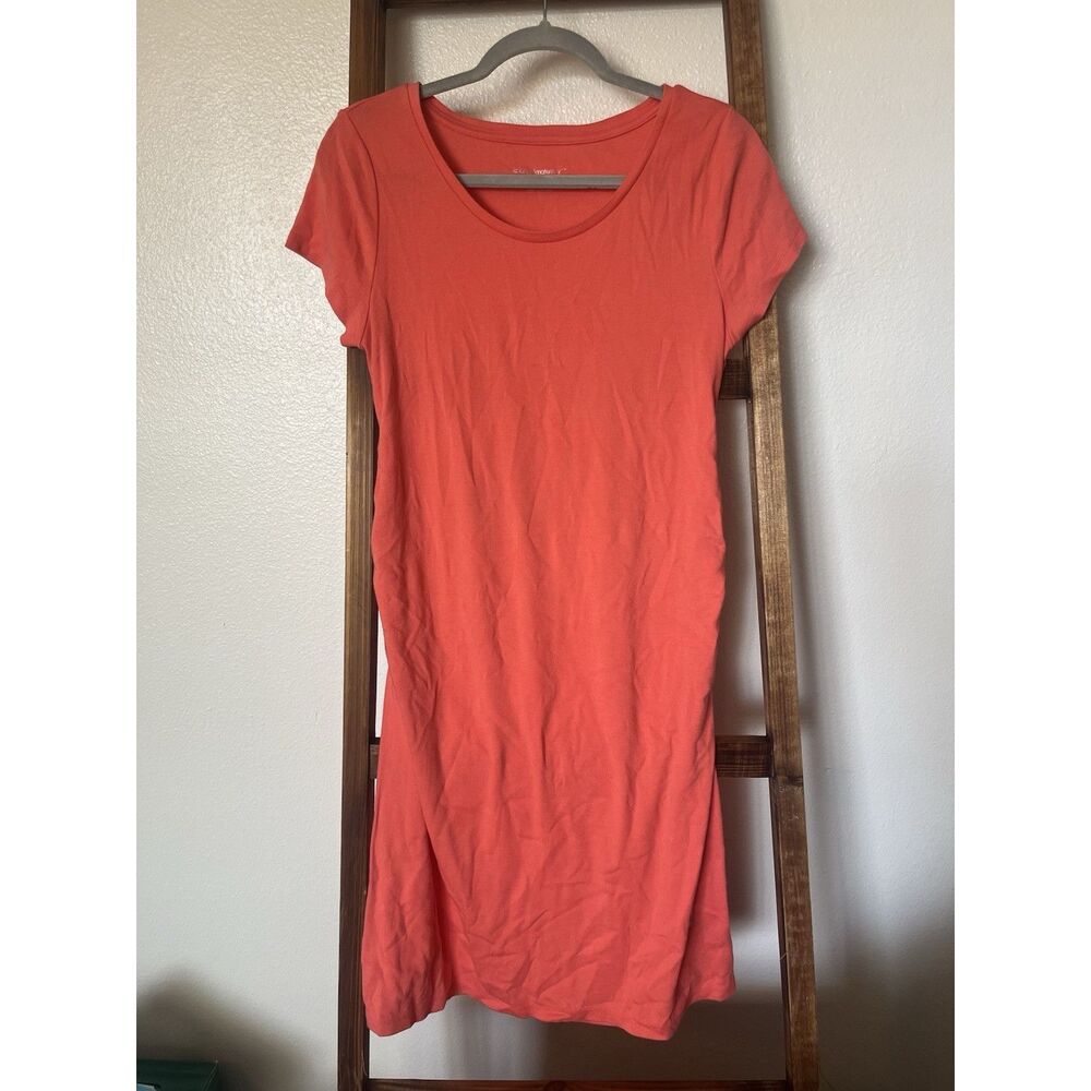 Liz Lange Maternity Coral Ruched T-Shirt Dress Short Sleeve Knee Length Size M